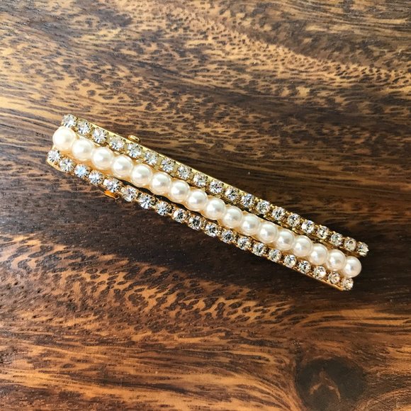 Faux Pearl/Rhinestone Embellished Alligator Clip S - Picture 1 of 3
